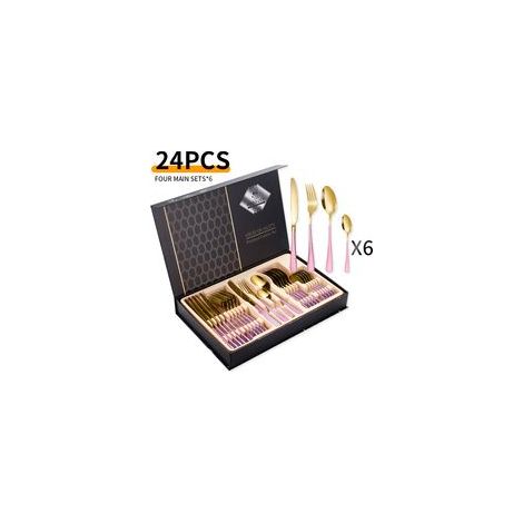 Ménagère 24 pièces en acier inoxydable – pour 6 personnes – acier inoxydable – rose/or (1/5)
