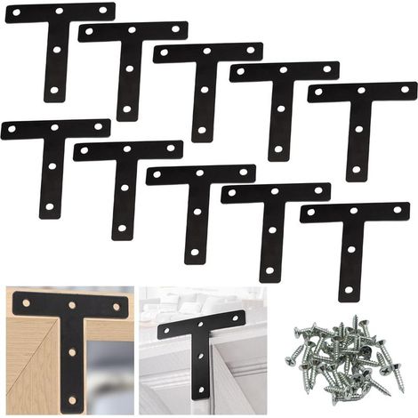 Équerre d'assemblage en T pour meubles, finition noire, 80 x 80 mm, lot de 10 pièces avec vis, plaque de jonction d'angle plate. (1/5)