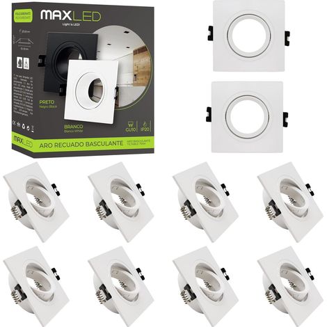 Recessed Spotlight Frame 10 Diameter Hole Diameter 75 mm Adjustable Recessed Ceiling Ring for GU10 LED Halogen Bulbs (White Square) (1/5)