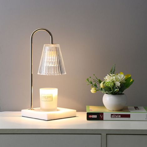 Scaldacandele in vetro trasparente con timer e 2 lampadine. Scaldacandele con base in legno. Lampada a candela dimmerabile per la decorazione della camera da letto. Candele (1/2)