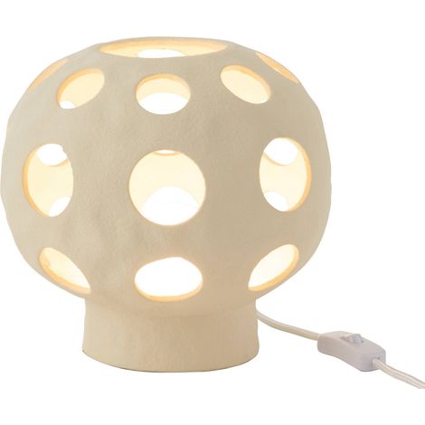 Lampe globe en pierre beige design ajouré ambiance chaleureuse - Beige pierre naturel doux (1/4)