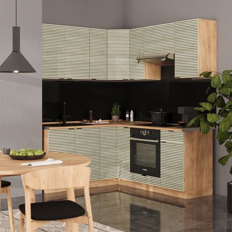 Cucina angolare completa Fame-Line, Pannello in rovere/rovere goldkraft, 160 x 190 cm , PL Antracite, Vicco