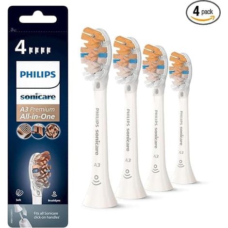 Tête de brosse de rechange tout-en-un Philips Sonicare Original A3 Premium pour brosse à dents électrique, blanche