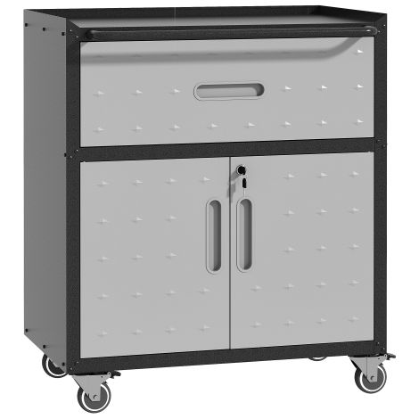 Armadio portautensili in metallo per garage: un'unità di stoccaggio robusta e resistente (88 cm di altezza × 75 cm di larghezza × 42 cm di profondità) dotata di un cassetto e due ante con serratura. I (1/5)