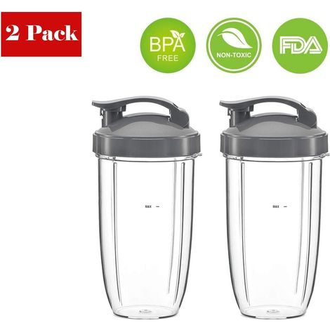 2 Pack Replacement Parts Compatible with Nutribullet 600W/900W, 2 x 32oz Cups with Flip Top Lids Compatible with Nutribullet High Speed Juicers (1/5)