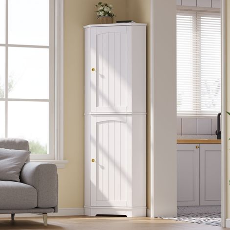 Armario esquinero, mueble de almacenamiento con 2 puertas y estantes ajustables, aparador para cocina, comedor, sala de estar, 42 × 42 × 166 cm (1/5)