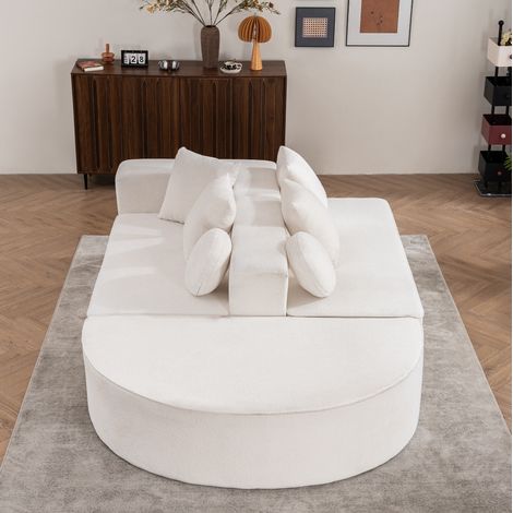 Canapé convertible modulaire blanc en chenille, structure en mousse, sans montage OKMYHOME (1/5)