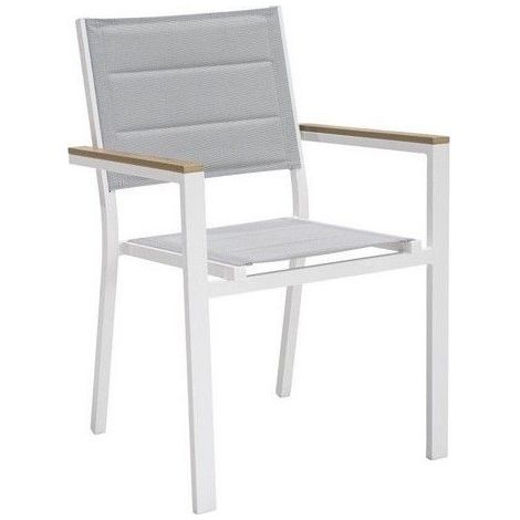 Poltrona Santorini Impilabile in Alluminio Bianco con Seduta Imbottita e Braccioli Effetto Legno