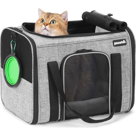 Sac de Transport pour Chat, Caisse de Transport Chat et Chien avec Coussin Doux, Sac Portable ou Sac à Bandoulière en Tissu pour Un Transport Confortable, Sac Pliable pour Les Voyages Avion (1/5)