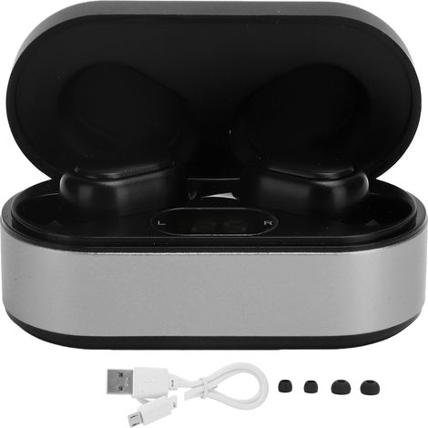Casque Bluetooth 5.0 sans fil avec réduction de bruit intelligente et LED - Écouteurs TWS pour musique en noir argenté (1/5)