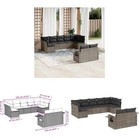 Salon de jardin 9 pcs avec coussins gris résine tressée - Ensemble Salon De Jardin - Meubles De Jardin - Salon Extérieur - Mobilier De Jardin Design - Set De Salon De Jardin - Home & Living (1/3)