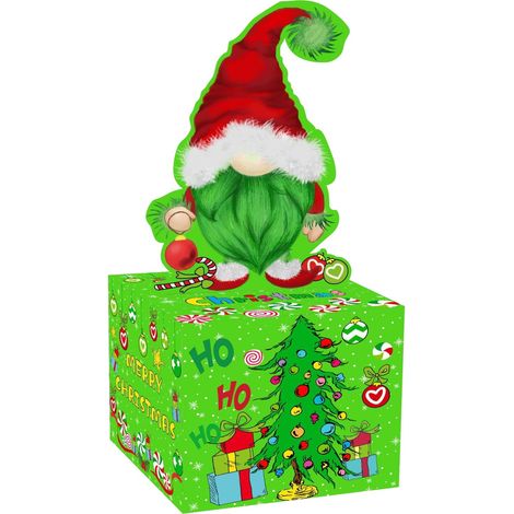 Boîte Cadeau Noël - Nain De Noël Avec Arbre Festif - Pour Emballage Cadeaux Fêtes - 1 Pièce (1/5)
