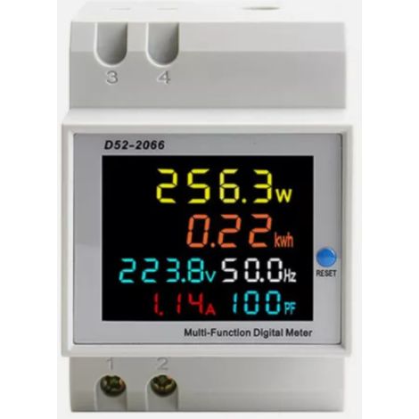 Compteur Électrique Rail DIN - Compteur Courant Alternatif Numérique - Affichage Tension Courant Puissance Énergie Fréquence Facteur Puissance - 300 V 100 A - 1 Pièce (1/5)