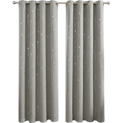 Rideaux Occultants Soavoa Etoiles Argentées Tissu Haute Densité Isolation Thermique Lot de 2 avec Cordons (1/4)
