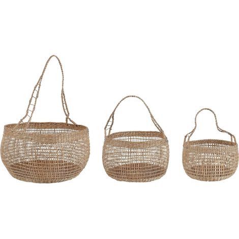 Aufbewahrungskorb 3er Set ARAPAIMA Seegras Naturfarbene Esche