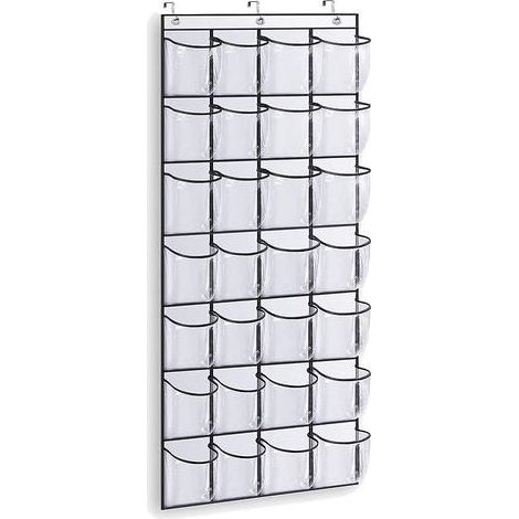 Étagère à chaussures suspendue à 28 compartiments. grand porte-chaussures transparent. blanc. pour placard ou porte de dressing. (1/5)