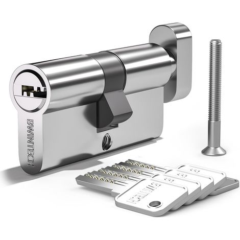 1 Pièce 50T/50mm Euro Cylindre En Laiton, 100mm Serrure à Barillet à Bille/Cône Avec Poignée Ovale Et 5 Clés Horizontales En Laiton,Anti Picking,Anti Perçage,Anti Snap,Finition Chrome (1/5)