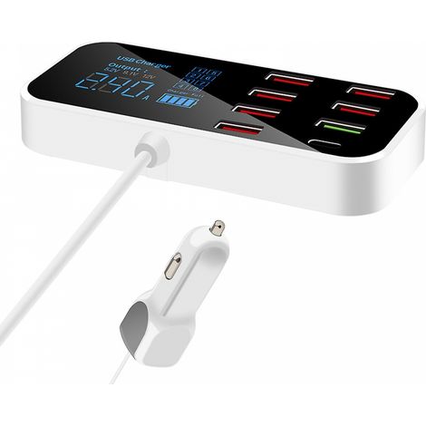 BEBUSINGOTO Concentrador de corriente USB 3.0 de 8 puertos con cargador rápido y pantalla LED digital (1/5)
