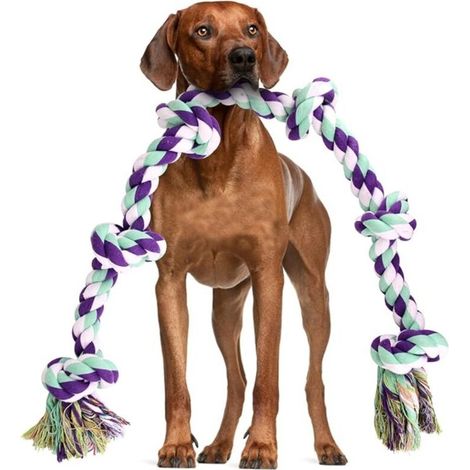Corde de Jouet Chien Indestructible 105cm Grand 6-Nœuds Corde Chien 100% Coton Jouets à Mâcher Chiens Jouet Interactif pour Nettoyage des Dents (1/5)