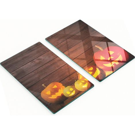 Juego de dos tablas de cocina de cristal con forma de calabaza de Halloween (2 x 30 x 52 cm).