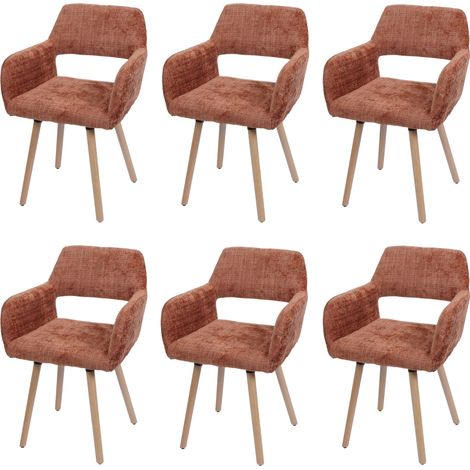 [JAMAIS UTILISÉ] Lot de 6 chaises de salle à manger HHG-867 II, chaise de cuisine rembourrée, bois tissu/textile chenille (465g/m²) MVG, terracotta