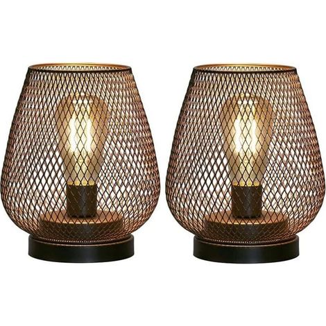 Set mit 2 Vintage-Nachttischlampen aus schwarzem Metall – Sanfte LED-Beleuchtung – Maße: 14 x 14 x 17 cm – Für den Innen- und Außenbereich geeignet
