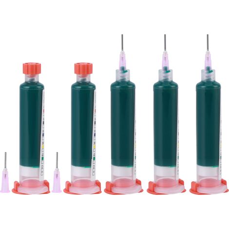 Lot de 5 tubes de 10 cc d'encre de protection UV pour soudure, durcissable à la soudure, pour circuits imprimés (PCB), couleur verte. (1/5)