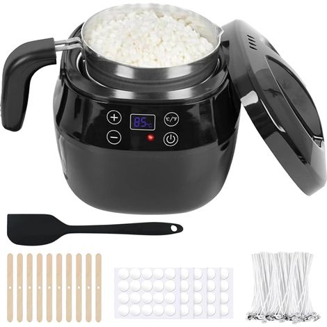 Electric Wax Melter for Candle Making, Wax Melting Pot with Spout, LED Temperature Display, Wax Melting Pot for DIY Fans, Set Including Wax Melter, Mixing Spoon, Wick, Wick Sticker (1/5)