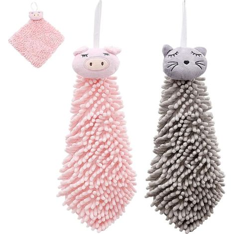 Lot de 2 gants de toilette en éponge, serviettes pour les mains, rose et gris (1/5)