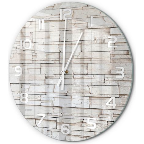 Horloge Murale Ronde Chambre Silencieuse en Verre Sans Tic-Tac Design Moderne Mur de pierre blanche fi 60 cm (1/5)