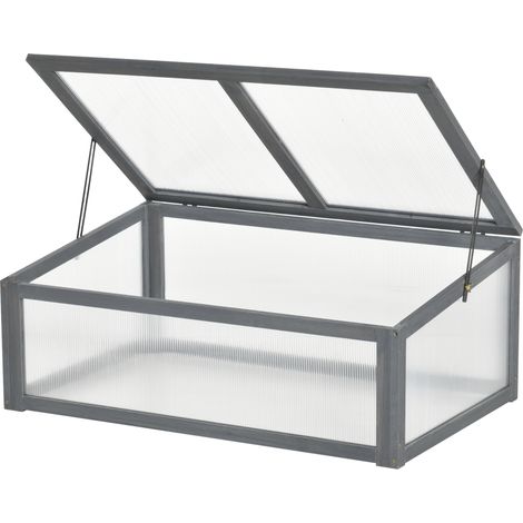 Serre de jardin, en bois, avec couvercle, gris, 100 x 65 x 40 cm, pour jardin et terrasse, structure pratique, culture protégée