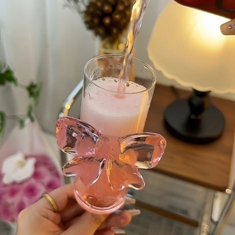 BelleRise - Verres à pied en verre décorés de nœuds roses (Lot de 4) — Capacité : 170 ml (5,75 oz) — Verrerie style cristal (1/5)