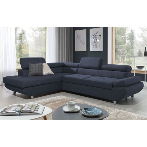 Ecksofa Sofa PANOS Stoff Esito Dunkelblau mit Schlaffunktion Ottomane Links (1/4)