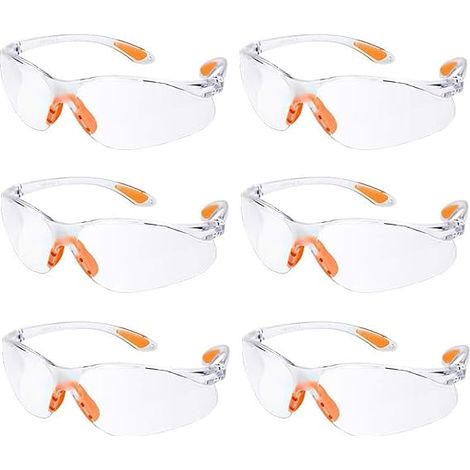 6er Pack Klare Schutzbrille Antibeschlag Transparente Schutzbrille Baustellenbrille mit Klaren Gummigläsern Arbeitsschutzbrille für Garten Chemie