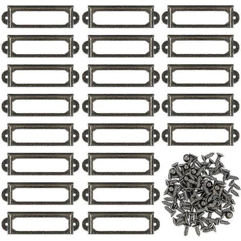 50 Stück Metall-Etikettenhalter für Möbel, Schubladen, Schränke, Namensschilder und Rahmen mit Schrauben für Schreibtische, Bücherregale und Regale, Bronze (59 x 17 mm) (1/2)