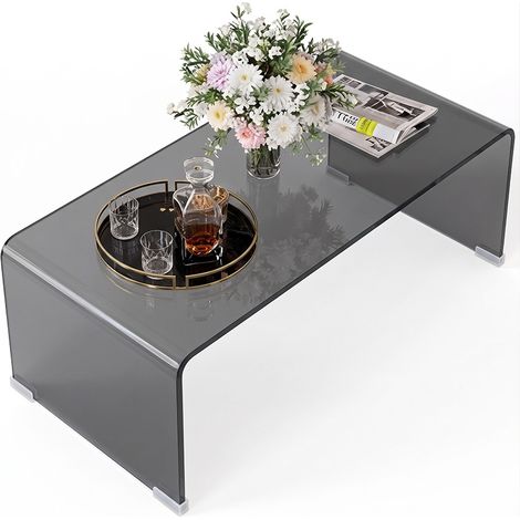 Table basse verre trempé salon moderne, gris clair (1/5)