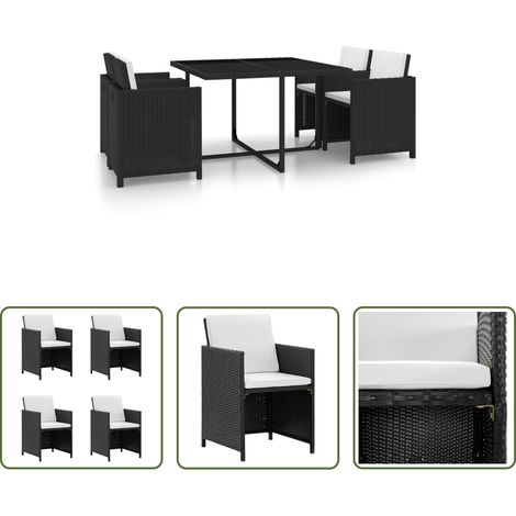 Table de jardin -  Salon de jardin encastrable 5 pcs et coussins Rotin Noir (1/5)