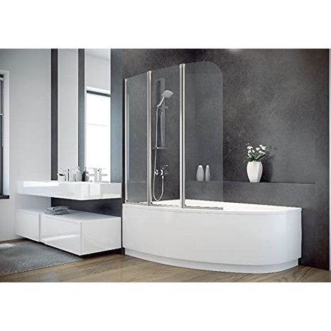 ECOLAM Baignoire d'angle acrylique Cornea 150x100 cm gauche, tablier en acrylique, paroi en verre, siphon et silicone (1/5)