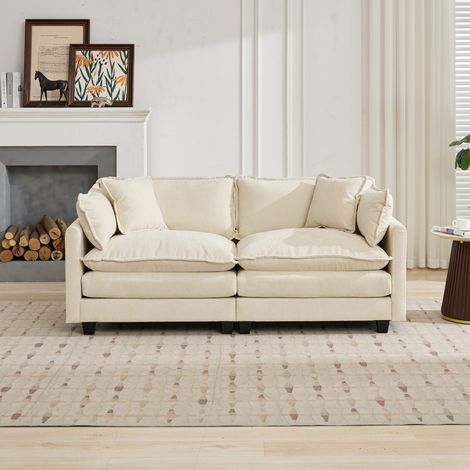 Sofa modular aus Chenille in Beige, 2-Sitzer, Sitzpolster mit Doppelschicht