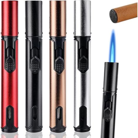 4-Piece Jet Flame Lighter Gas Lighter, 15.5 cm Refillable Butane Storm Lighter, Refillable Gas Spark Lighter for Candles, Camping, Outdoor Activities (Sold without Gas) (1/5)