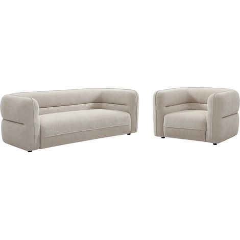 Canapé 3 places et un fauteuil en tissu chenille beige TALIENA (1/5)