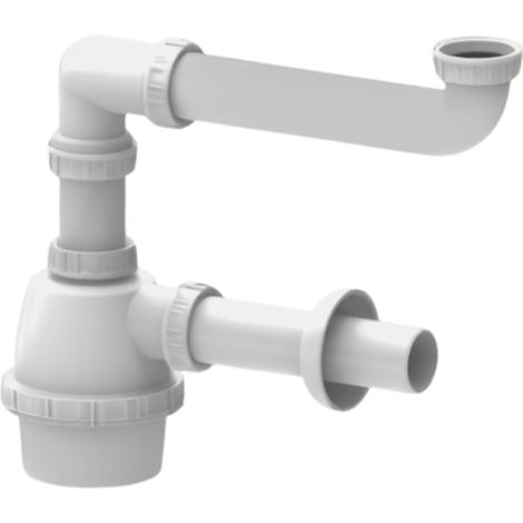 Schläfer 4395301 Sifone Universale a Fiasco salvaspazio per Lavelli a 1 vasca 1"1/2 - Uscita Diam 40mm x L. 250 mm, Entrata da L. 130 mm, Scarico Lavandino ad un Bacino con Rosone, Bianco