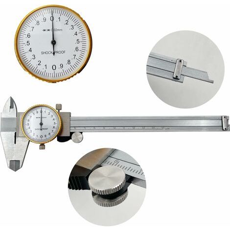 Cadran Étriers 0-150mm 0.02mm Haute Précision Industrie Acier inoxydable Vernier Caliper Pied à coulisse à cadran Outil de mesure métrique antichoc (1/5)