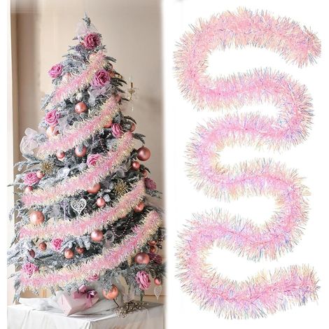 Lot de 5 guirlandes de Noël roses (2 m) – Guirlandes brillantes pour mariages, anniversaires, fêtes, murs, fenêtres et décoration de sapin.