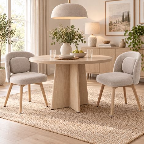 Lot de 2 chaises de salle à manger pivotantes 360° 46x46x77,5 cm, assise rembourrée en velours, mousse haute résilience, pieds en hévéa, beige (1/5)