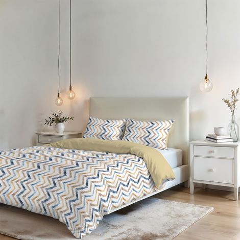 Parure de housse de couette - Ensemble housse de couette - Lit 2 places, Microfibre - Housse 250x200 cm + Rabat et 2 taies d'oreiller 50x80 cm - Hippy (1/5)