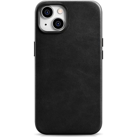 Funda magn茅tica de cuero para iPhone 14 Plus con MagSafe, funda de cuero premium con aceite y cera, color negro. (1/5)