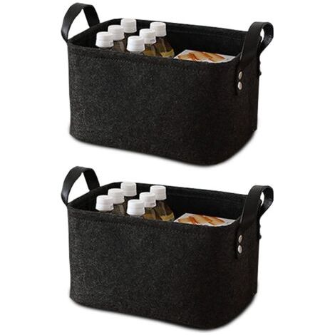 BUNTHAUS 2 Pièce Panier Feutre, Care Panier Rangement, Rangement Feutre, avec Poignée, pour Vêtements, Serviettes, Articles de Toilette, Livres (Noir) (1/5)