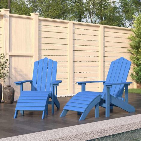 vidaXL Chaises de jardin Adirondack lot de 2 repose-pieds PEHD Bleu (1/5)