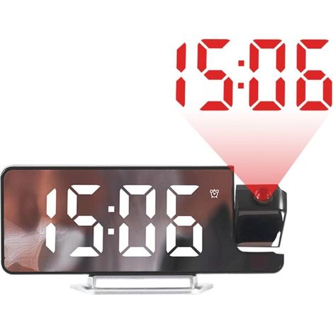Réveil Projecteur Plafond 180° avec Grand Écran Miroir LED Horloge Numérique, Luminosité Réglable, Port de Charge USB pour Chambre (1/5)